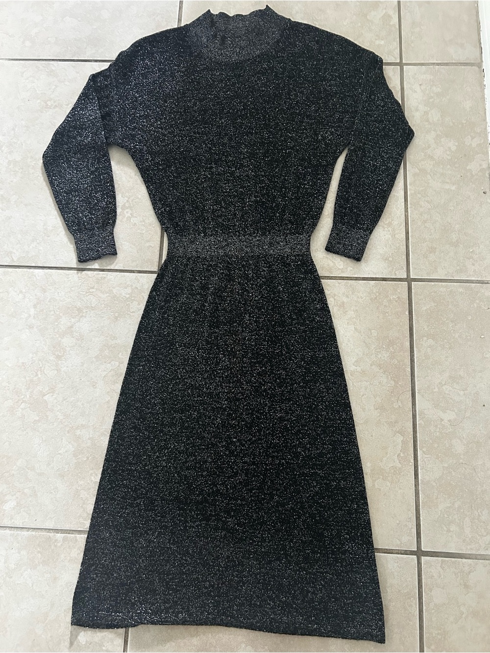 Halston Heritage Black Sparkle Long Sleeve Midi Dress